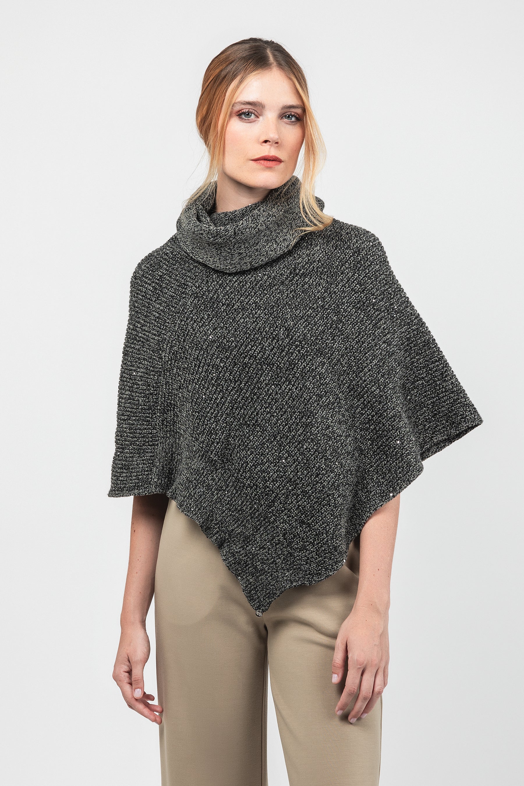 Poncho mit Rollkragen blau