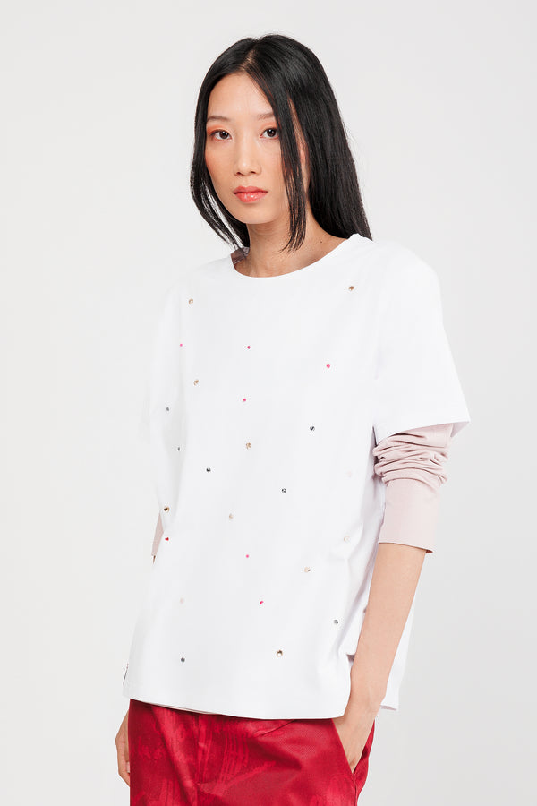 Kurzarm-T-Shirt weiß mit Nieten