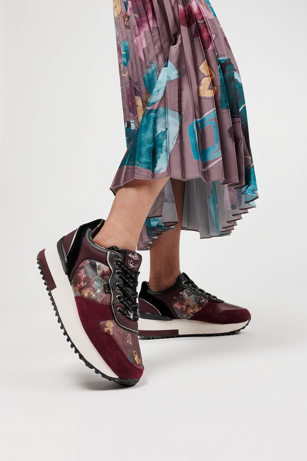 Sneakers Platform bordeaux gemustert