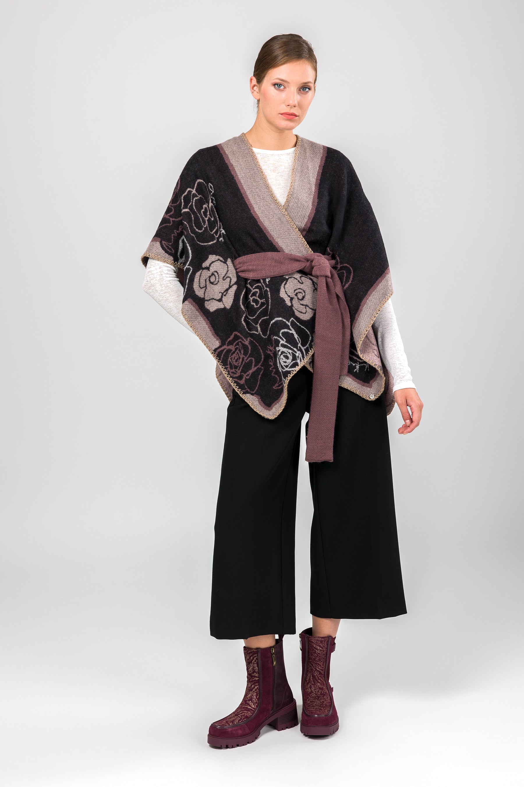 Poncho mit Gürtel rosa und schwarz