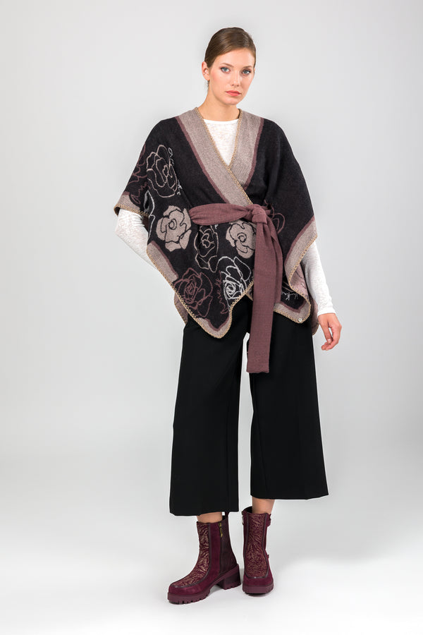 Poncho mit Gürtel rosa und schwarz
