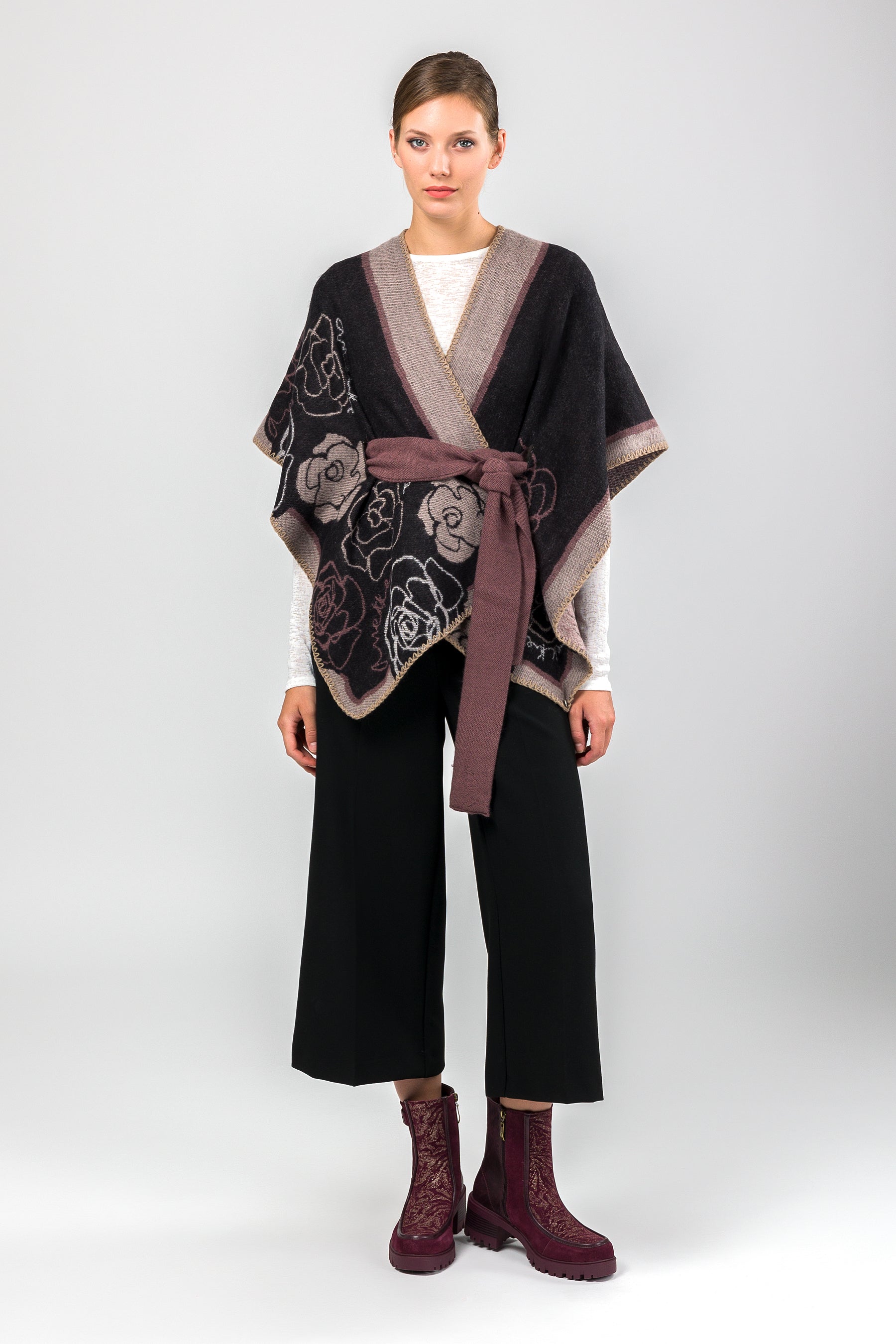 Poncho mit Gürtel rosa und schwarz