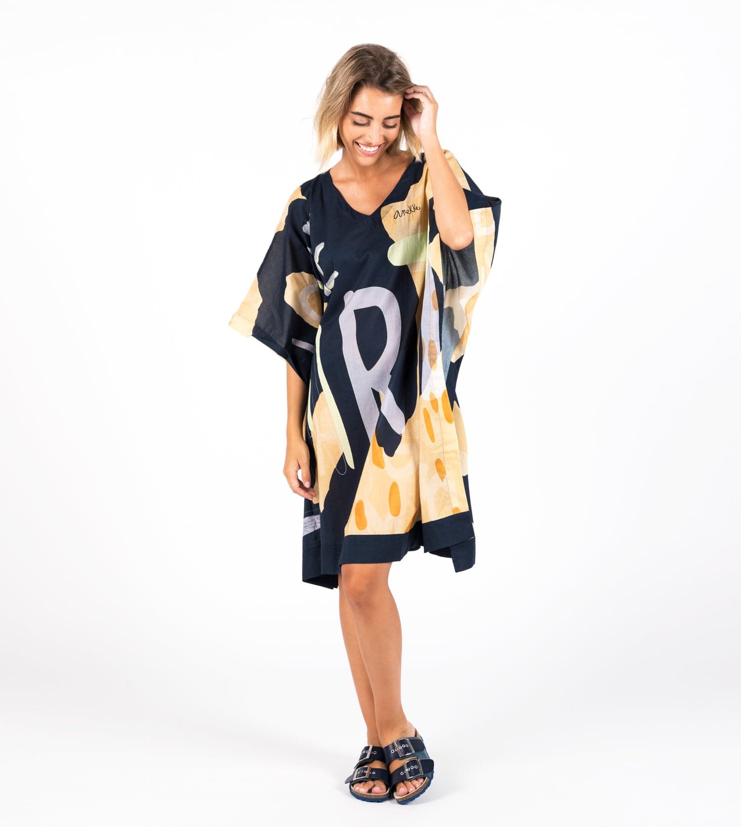 Caftán estampado azul marino